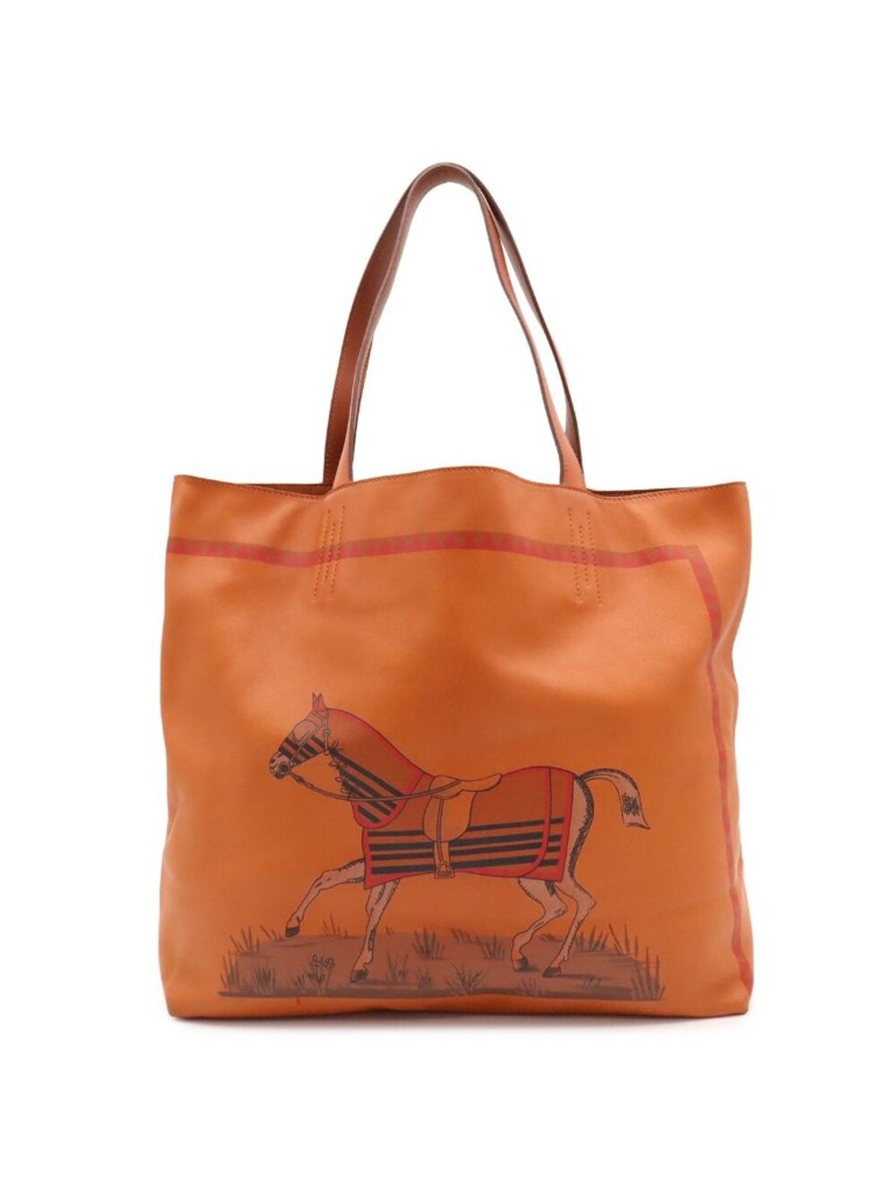 Hermes Double Sens 36 Tote Shoulder Bag Reversible Horse Pattern Veau Sikkim